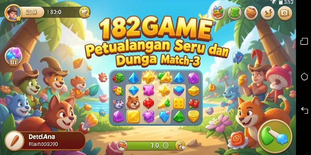 Tampilan gameplay seru di 182GAME dengan elemen match-3 yang penuh warna.