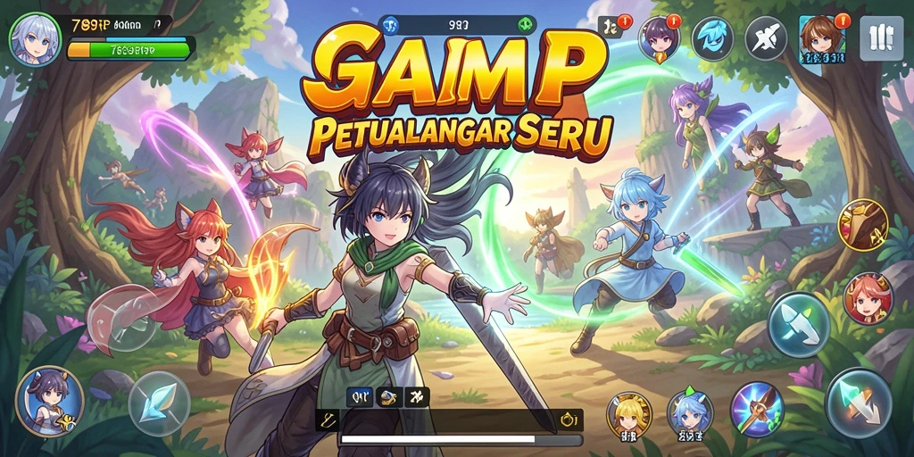 Tampilan gameplay seru dengan karakter Anime yang beraksi.