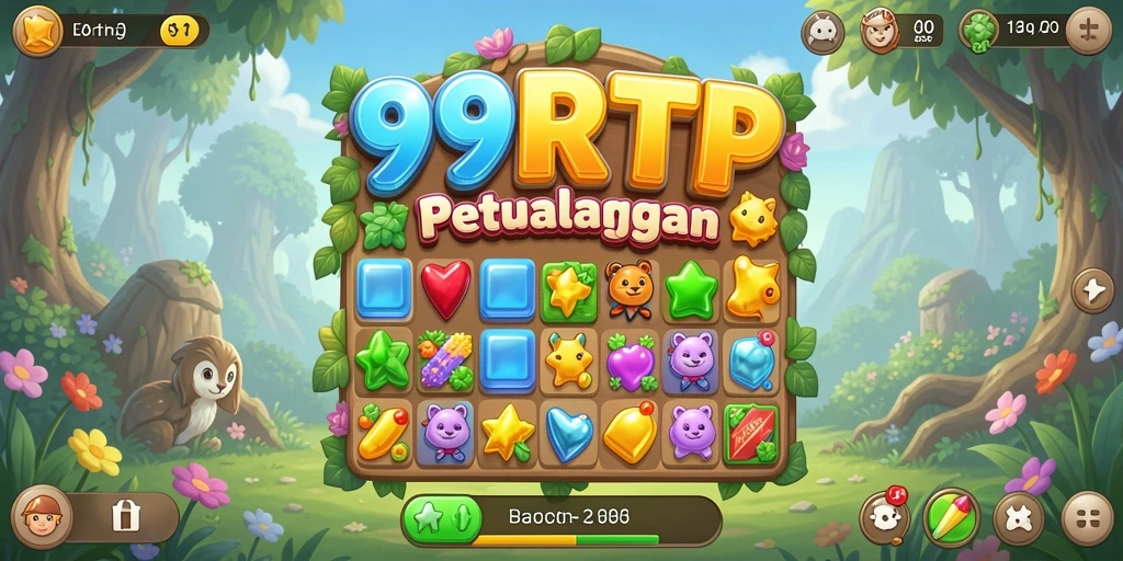 Screenshot 99RTP menunjukkan gameplay seru mencocokkan permata.