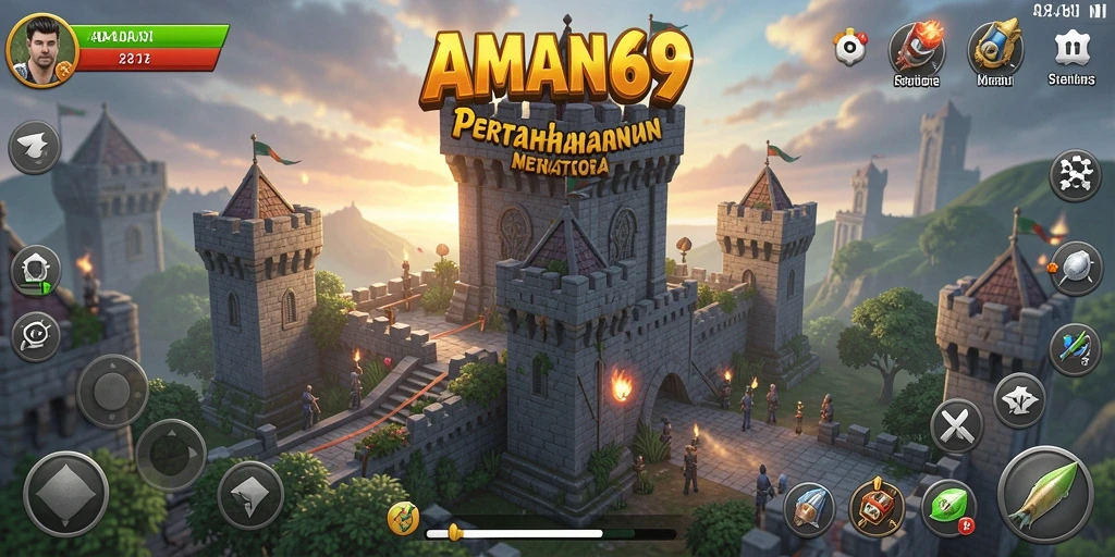 Screenshot gameplay AMAN69 menampilkan menara yang strategis dalam pertahanan melawan musuh.