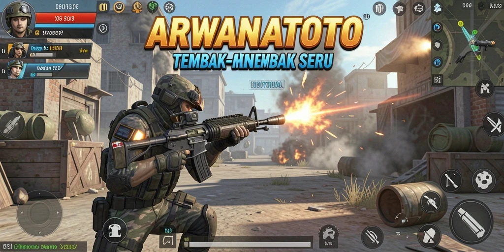 Tampilan gameplay ARWANATOTO dengan aksi tembak-menembak yang mendebarkan.