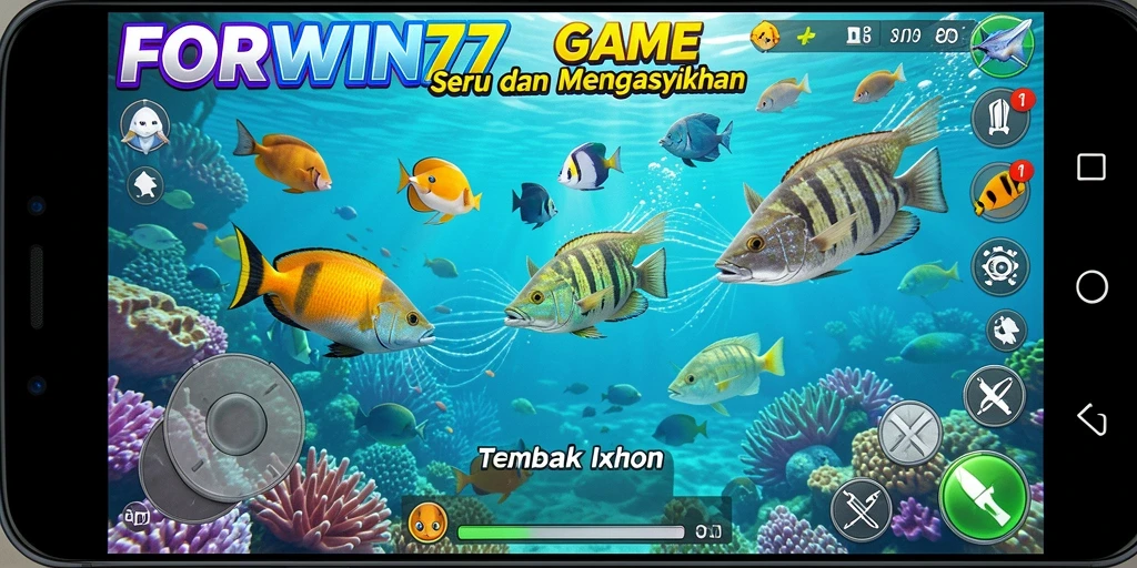 Screenshot gameplay FORWIN77 yang menarik saat menangkap ikan.