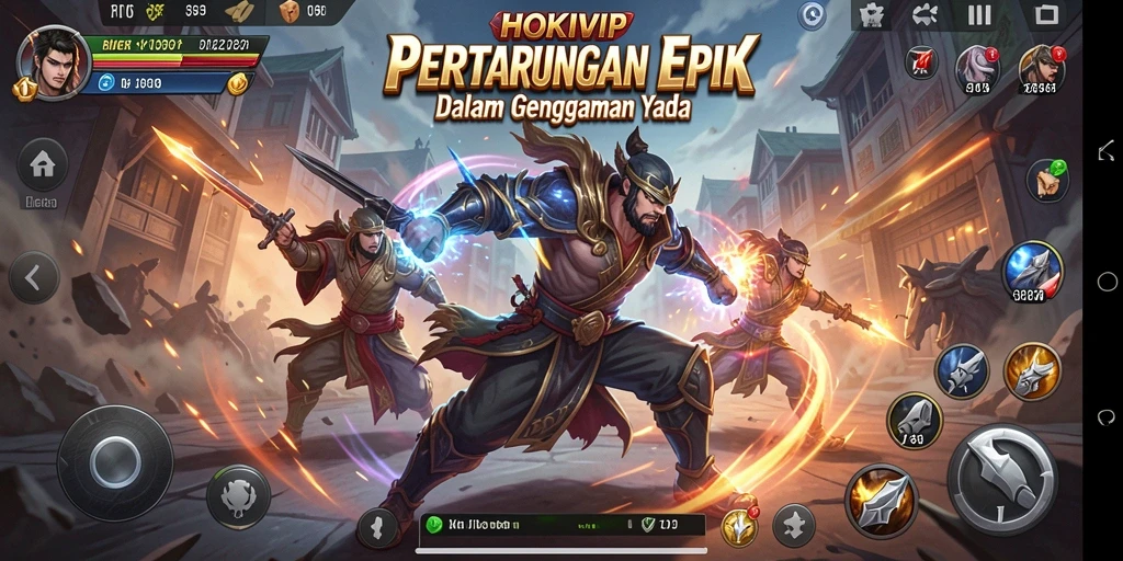 Tangkapan layar HOKIVIP menampilkan pertarungan epik antara karakter dengan efek visual yang menawan.