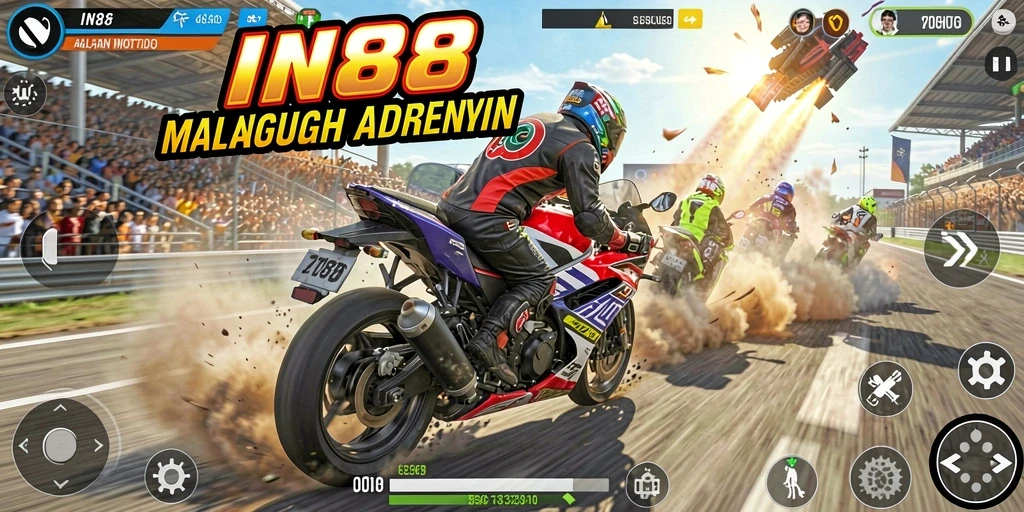 Tampilan gameplay IN88 yang menegangkan saat balapan motor.