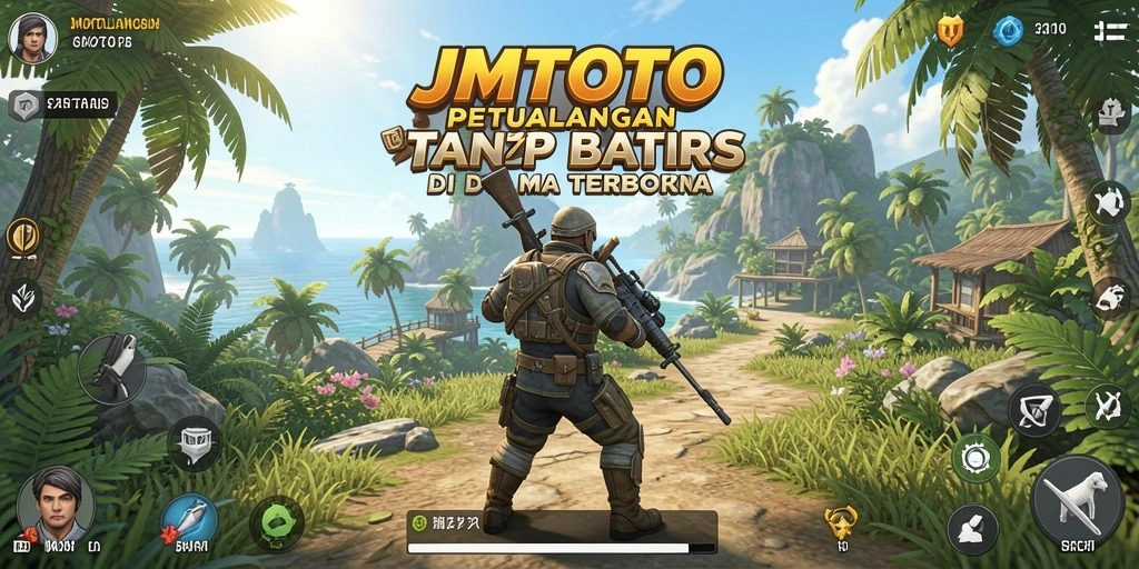 Screenshot gameplay JMTOTO menampilkan dunia luas yang dapat dieksplorasi.