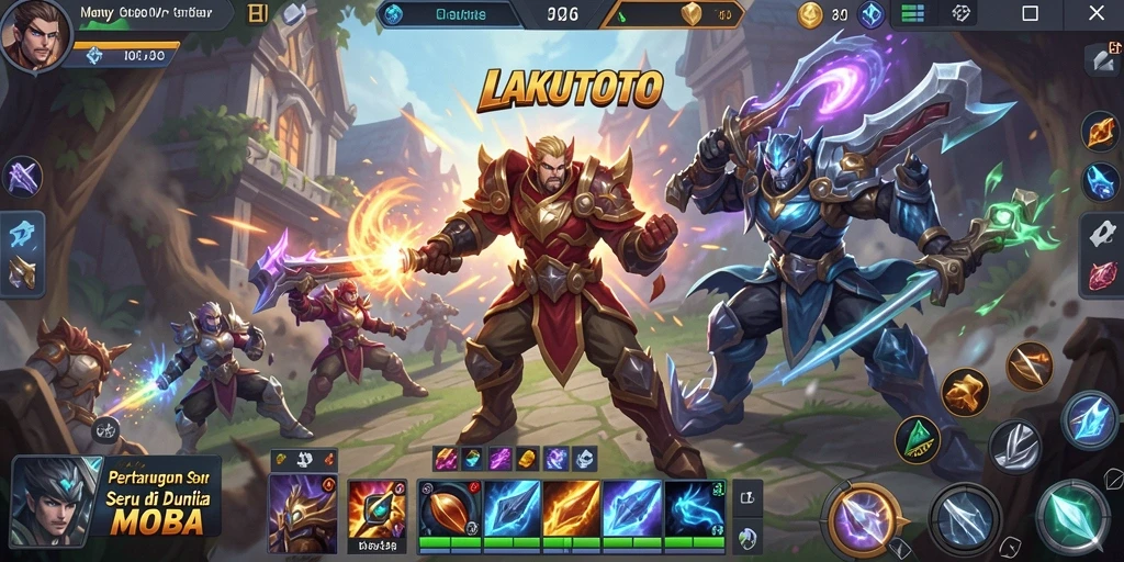 Tampilan aksi seru dalam game MOBA LAKUTOTO.
