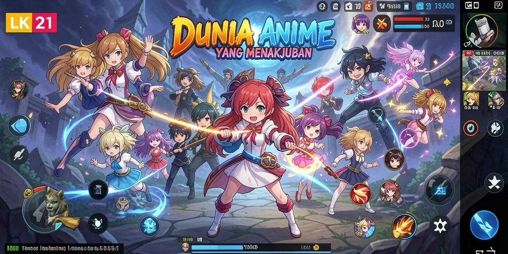 Tampilan gameplay menarik dengan berbagai karakter anime.