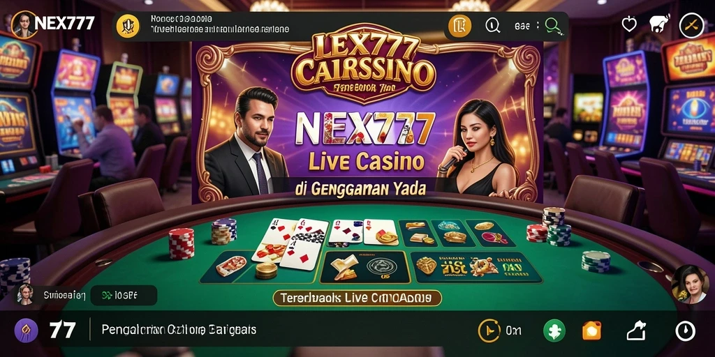 Screenshot gameplay NEX777 menampilkan dealer live sedang berinteraksi dengan pemain.