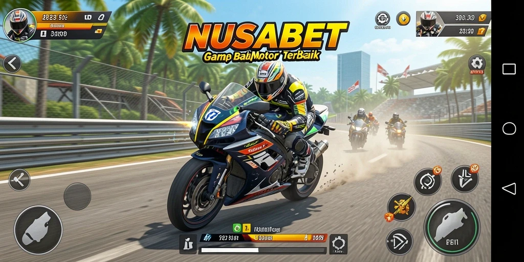 Tangkapan layar gameplay NUSABET yang mendebarkan dengan motor balap.