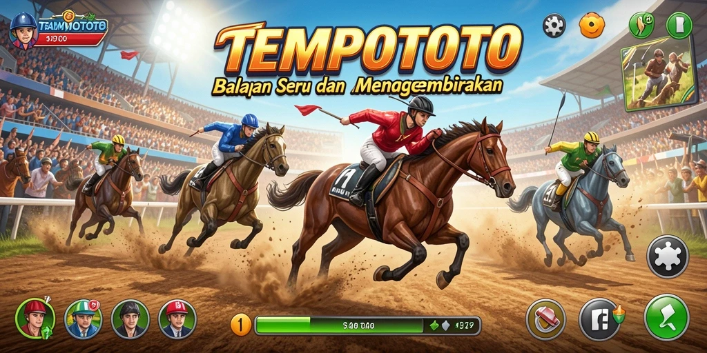 Screenshot gameplay TEMPOTOTO yang menampilkan aksi balapan yang mendebarkan.