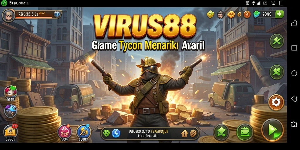 Screenshot gameplay VIRUS88 yang menunjukkan pengelolaan bisnis yang seru.