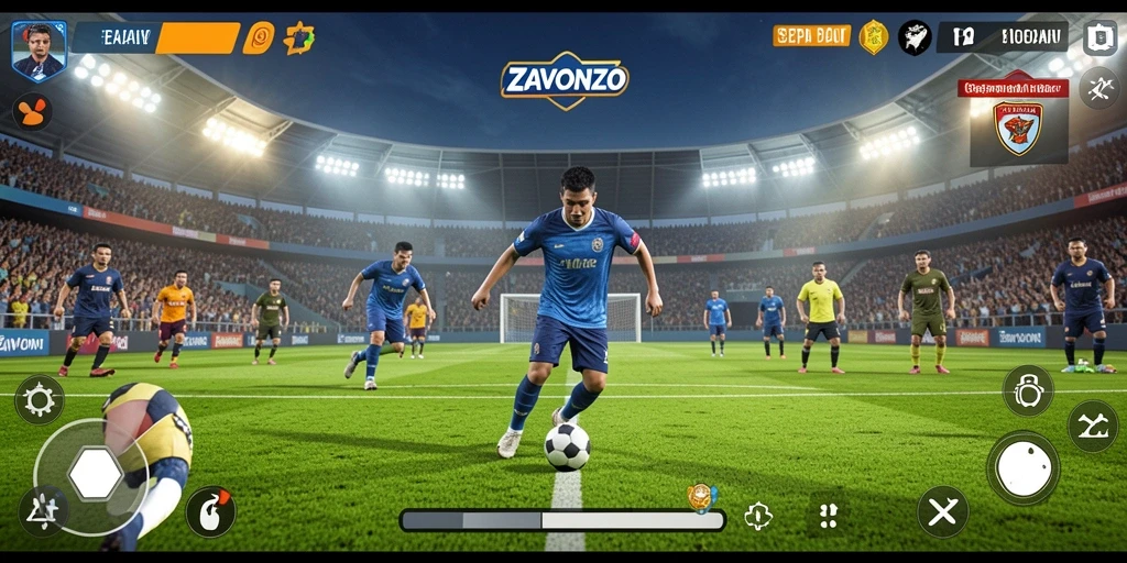 Tampilan menarik dari gameplay ZAVONZO yang menggambarkan aksi sepak bola.